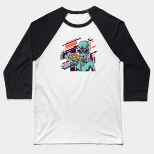 Alien Eating Pizza Baseball T-Shirt